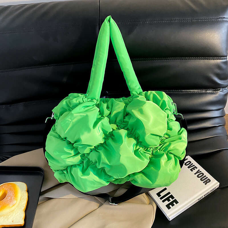 New internet celebrity bubble down cotton jacket women's pleated casual large capacity nylon single shoulder crossbody armpit bag, 2024 new style