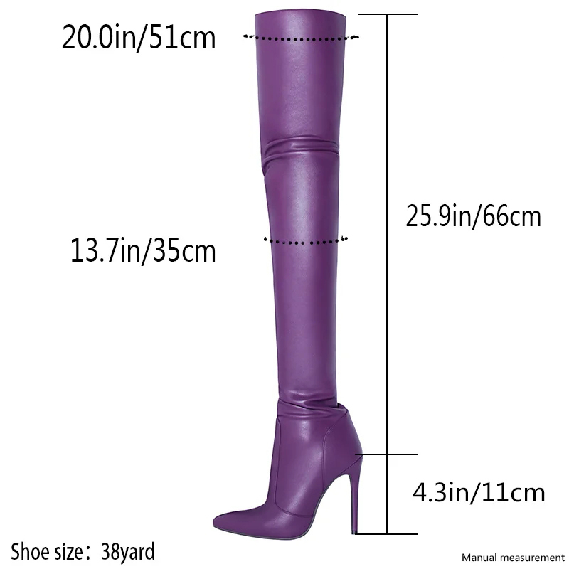 Over Knee Thigh Boots Women Purple Sexy Pointed Toe Zip Pu Fashion High Heels Autumn Ladies Shoes Side Zipper Stiletto
