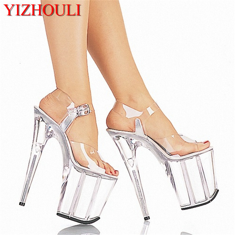 8 Inch, Full Transparent Crystal 20 Cm High Heel Pole Dancing Shoes/Show/Star/Model Wedding Shoes, Stage Sandals