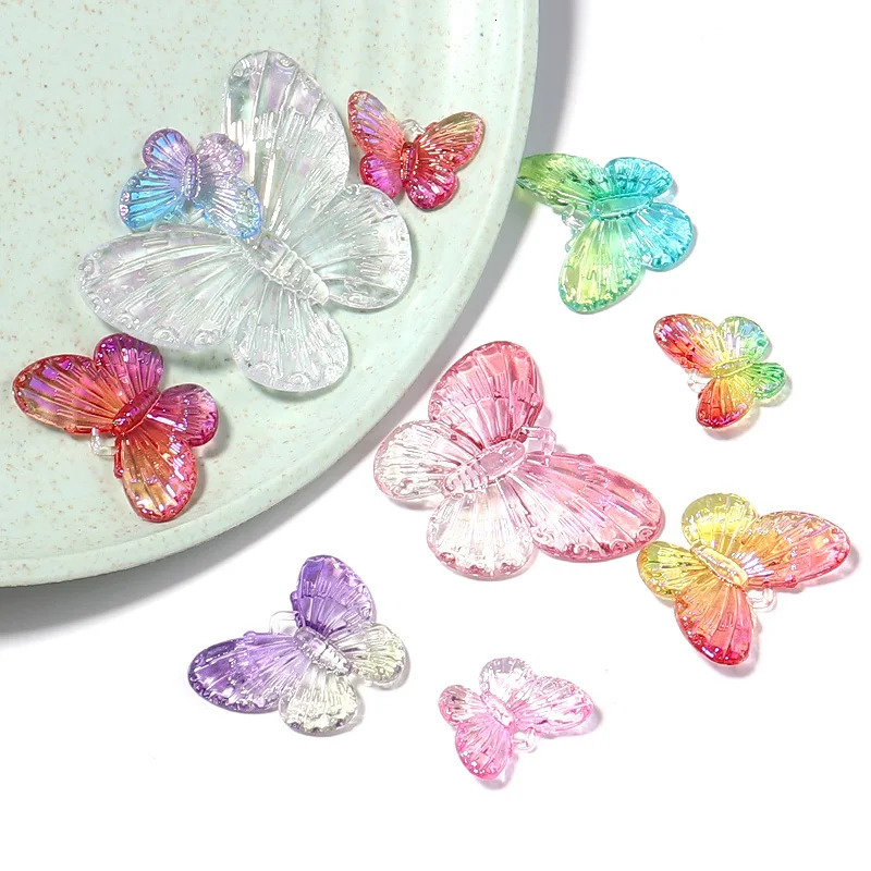 1040 pieces of acrylic butterfly beads decorated with colorful transparent loose spacing used for DIY making bracelets necklaces accessories 241212