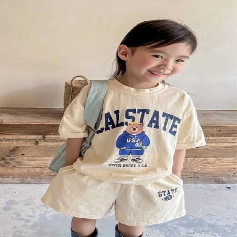 Clothing Sets Summer Baby Clothes Set Children Boy Girl Cartoon Bear T-shirts and Shorts 2pcs Suit Kid Casual Top Bottom Outfits Tracksuits H241214