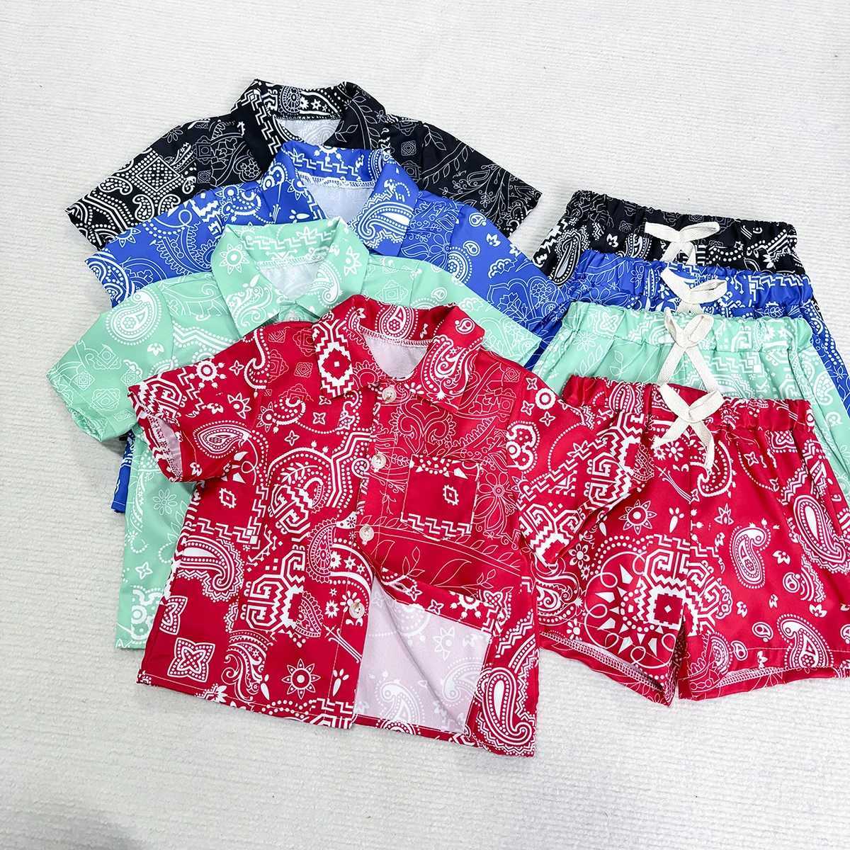 Clothing Sets New Boys Summer Shirt Suit Loose Cardigan Short-sleeved Shorts Suit Childrens Fashion Casual Suit H241214