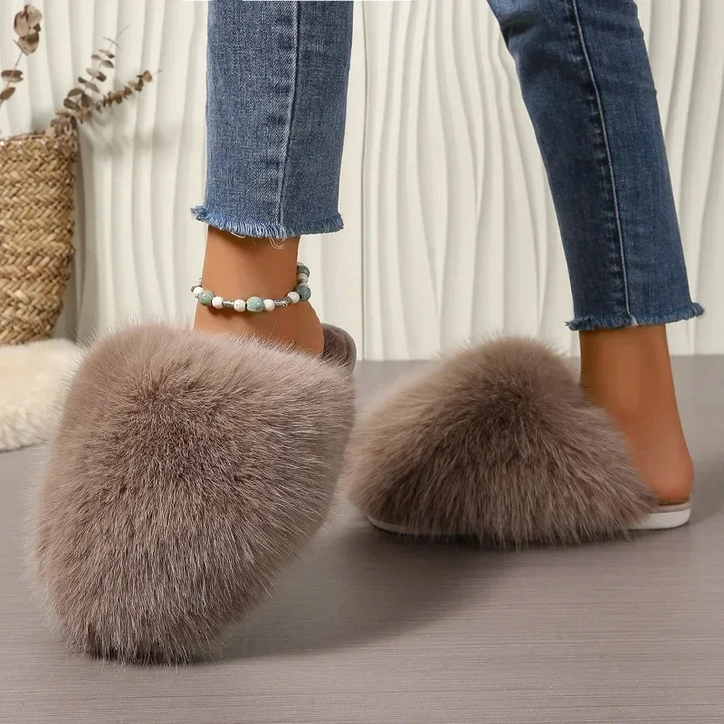Innovative Indoor Slippers for Women Antislip Round Head Keep Warm One Kick Shoes Suede Light Home Slipper 241214