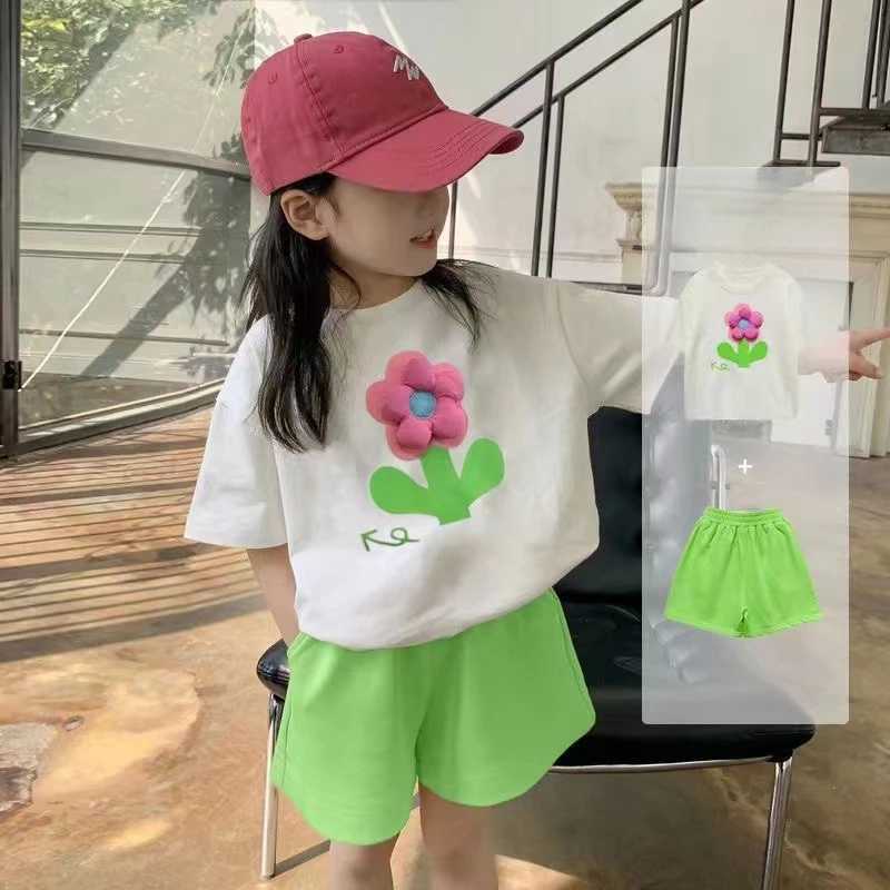 Clothing Sets Baby Girls Clothes Set Kid Three-dimensional Flower T-shirts and Shorts Suit Children Fashion Short Sleeve Top Bottom Outfits H241214