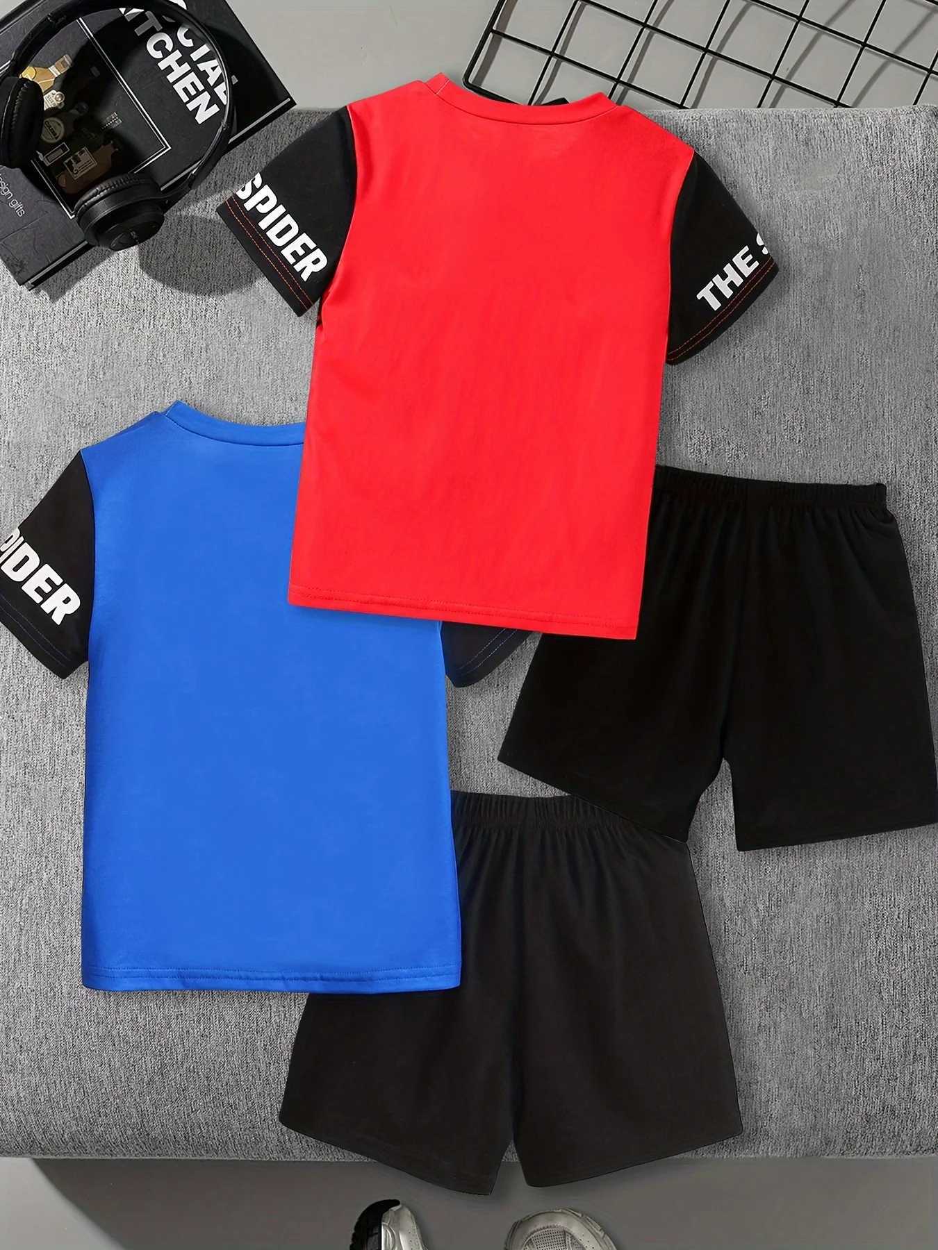 Clothing Sets Summer Baby Boy Girls Clothes Set Red Spider Patchwork T-shirts And Shorts Suit Kid Children Short Sleeve Top Bottom Outfits H241214