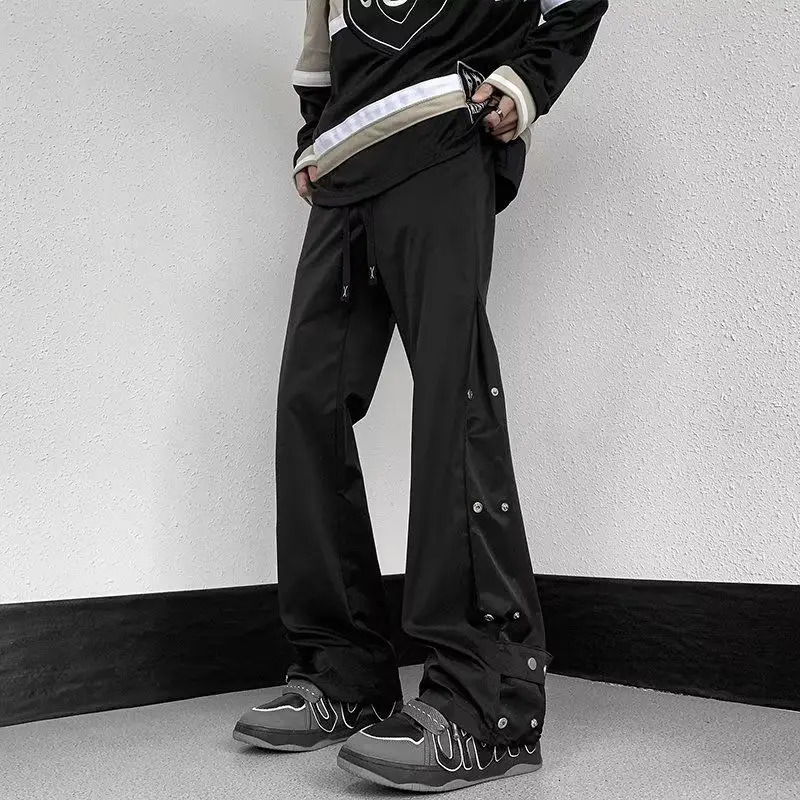 American Hip-hop Micro Flared Casual Pants Mens Slim Fit Oversized High Street Vibe Workwear Pants 241214