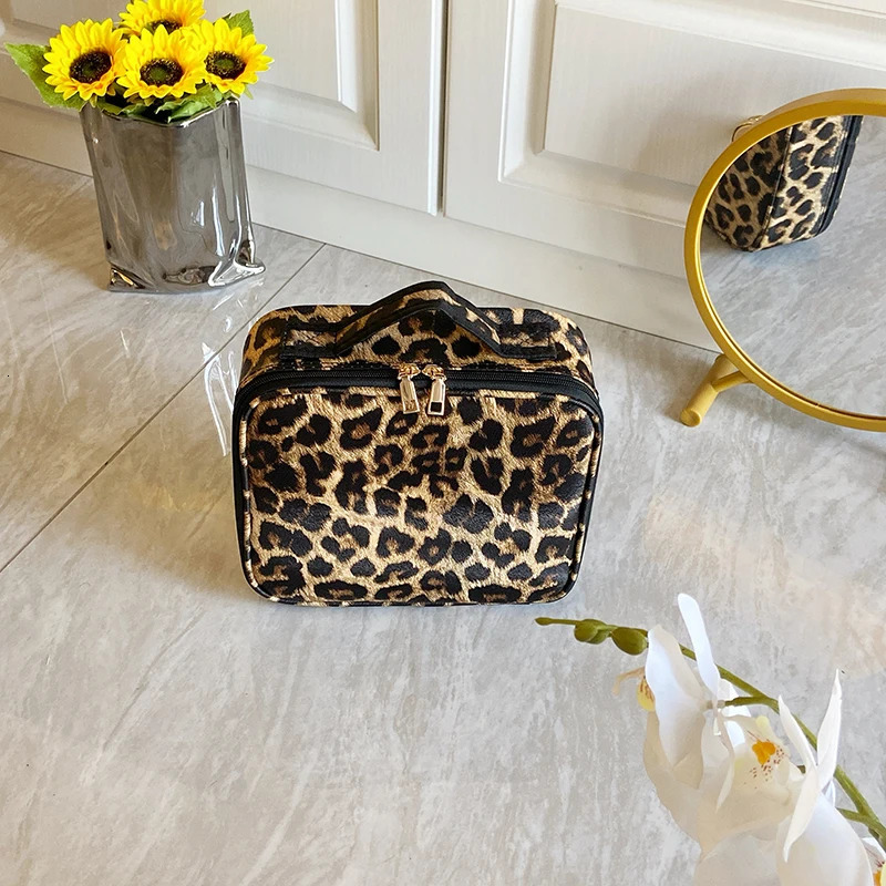 PU Leather Travel Large Capacity Beauty Makeup Box Leopard Waterproof Makeup Bag 241223