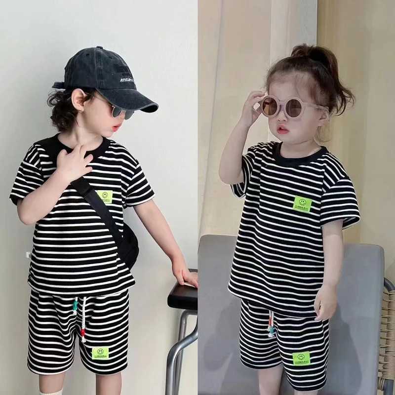 Clothing Sets Summer Baby Clothes Set Children Boy Girl Stripe T-shirts and Shorts 2pcs Suit Kid Casual Top Bottom Outfits Tracksuits H241214