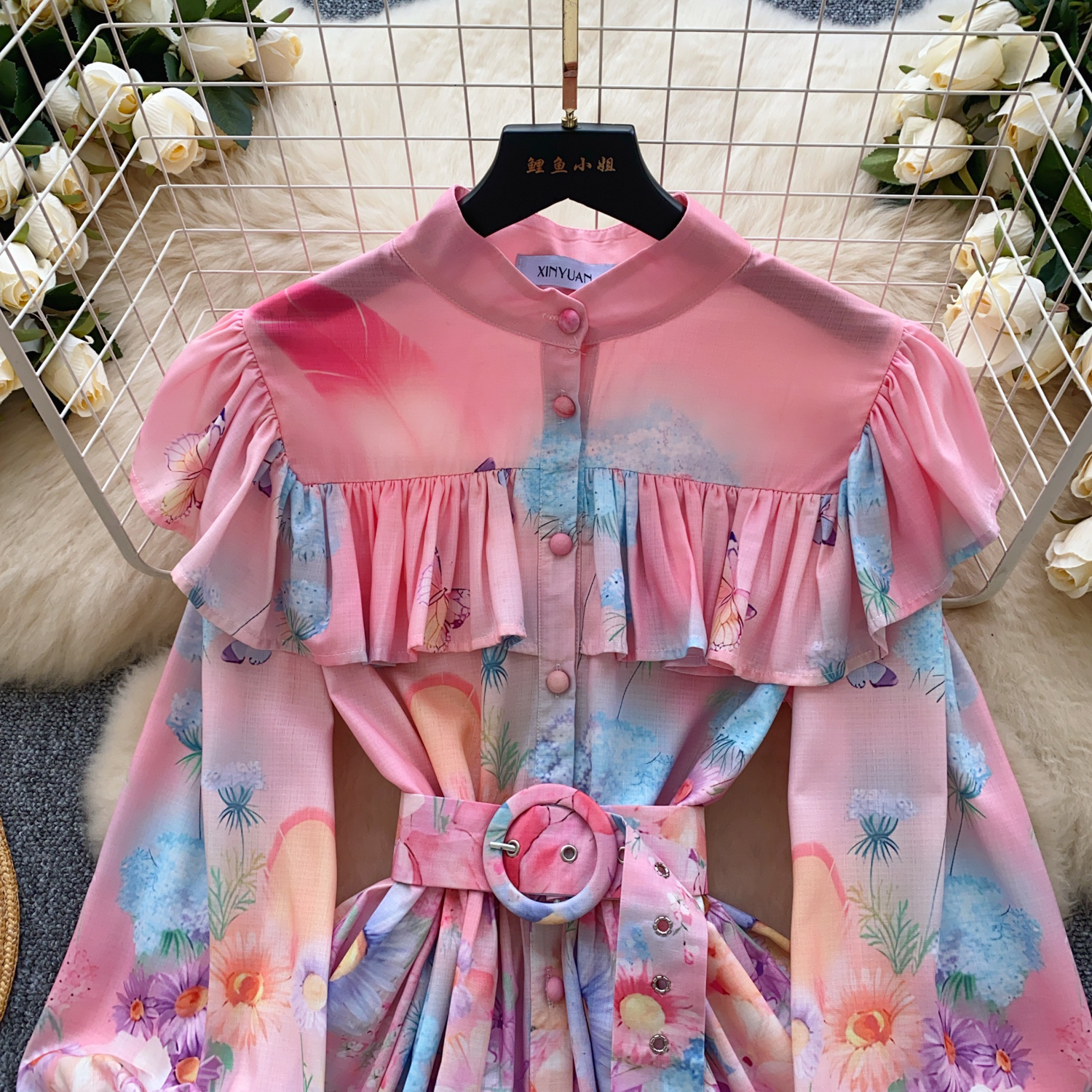 Dresses 2025 Spring Summer Gorgeous Wer En Robe Dress For Women Ruffles Long Lantern Sleeve Single Breasted Belt Mini Vestidos
