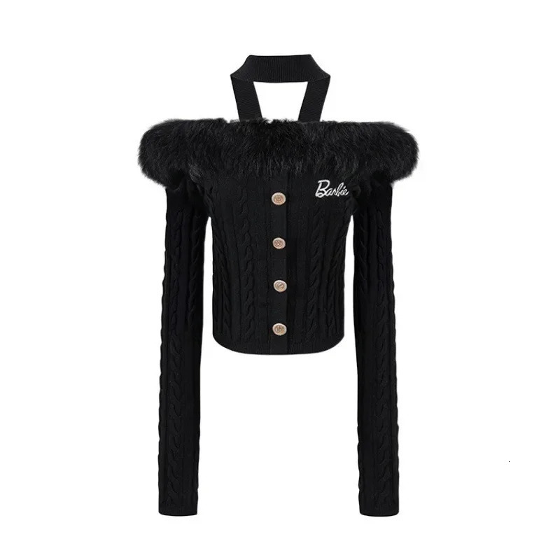 Autumn and Winter Y2k Fashionable Fluffy Sweater Neck Shoulders Elegant Straps Top Retro Casual Fashion Floral Womens 241211