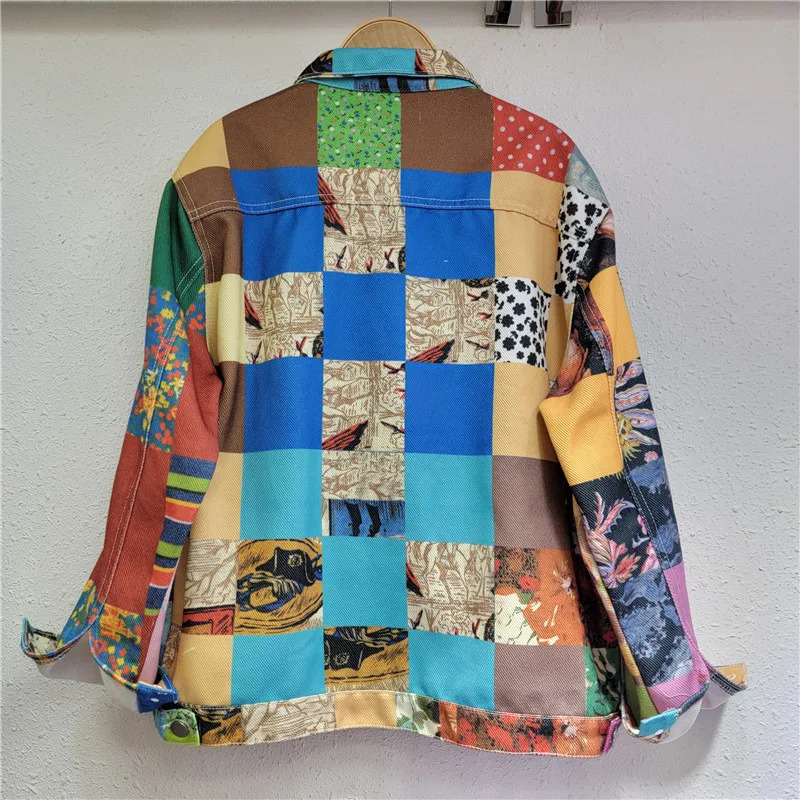 YEAE will a Korean version of loose casual contrasting printed single mouth long sleeved denim jacket 241211