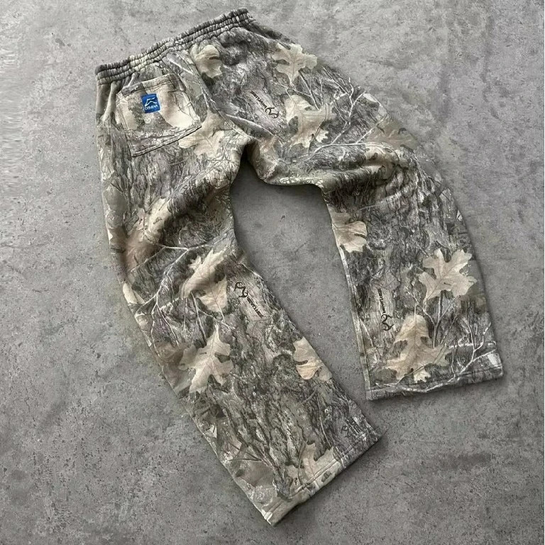 Streetwear Retro Camo Sweatpants Y2K Mens Harajuku Gothic Hip Hop Tactical Leaf Loose Elastic Waist Jogging Casual Pants 241214