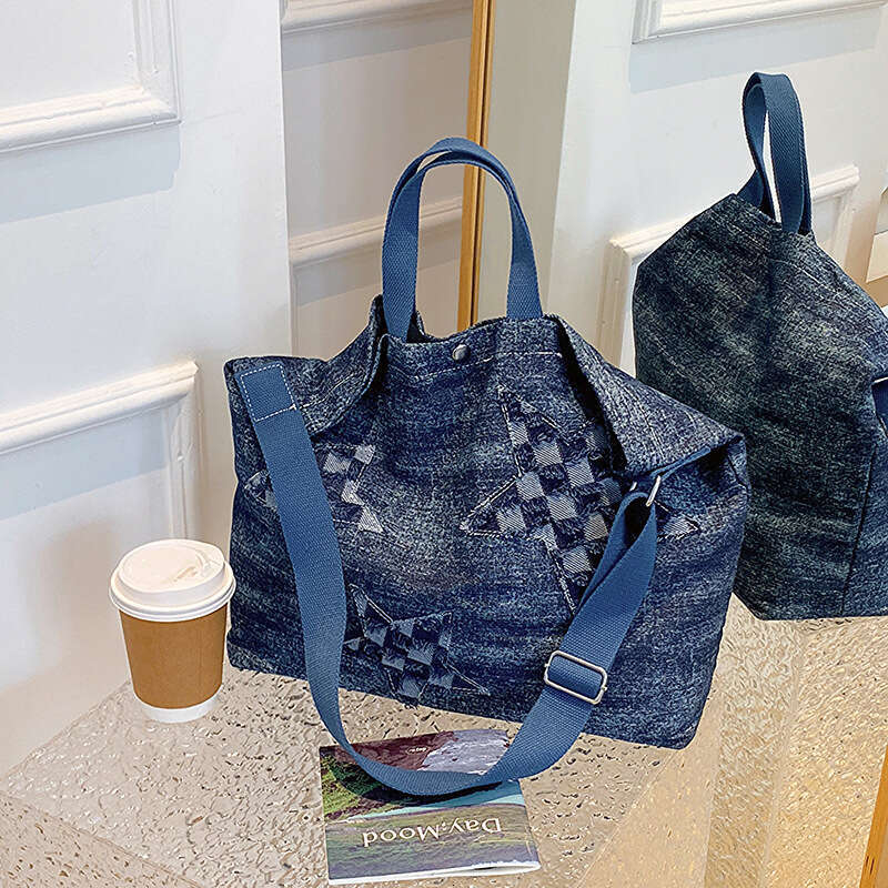 Internet famous denim cloth bag for women, Japanese and Korean large capacity casual tote single shoulder crossbody bag, 2024 temperament versatile ne