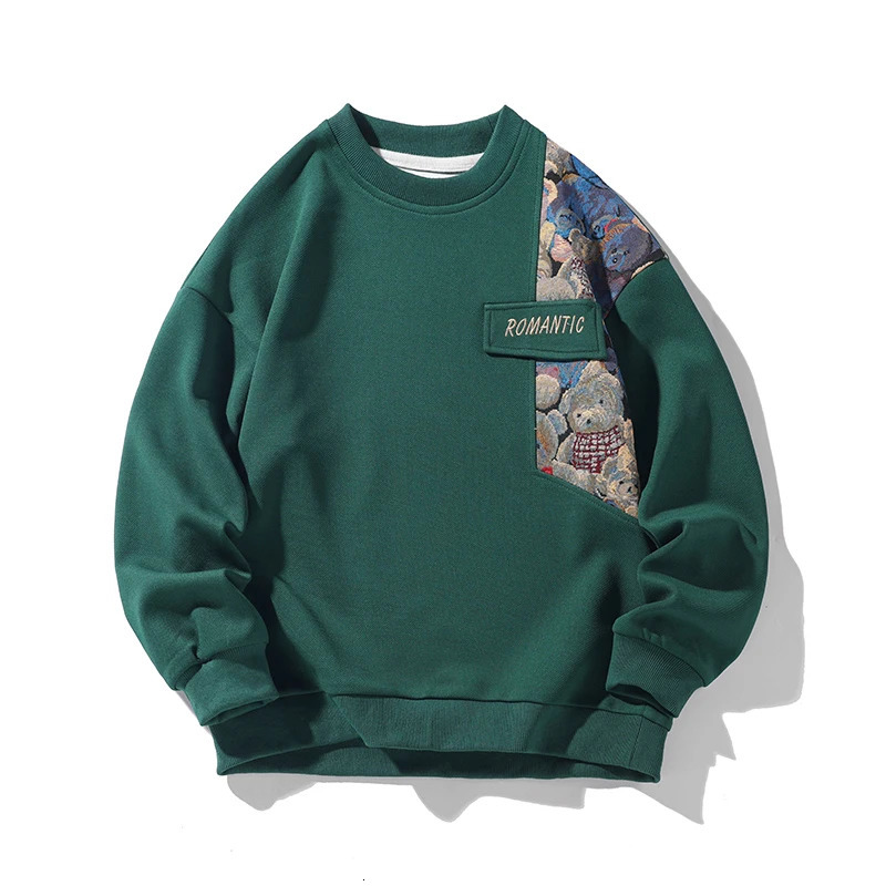 autumn mens drawstring sweatshirt with Harajuku embroidery bear pattern loose casual round neck sweatshirt unisex fashion hoodie 241214