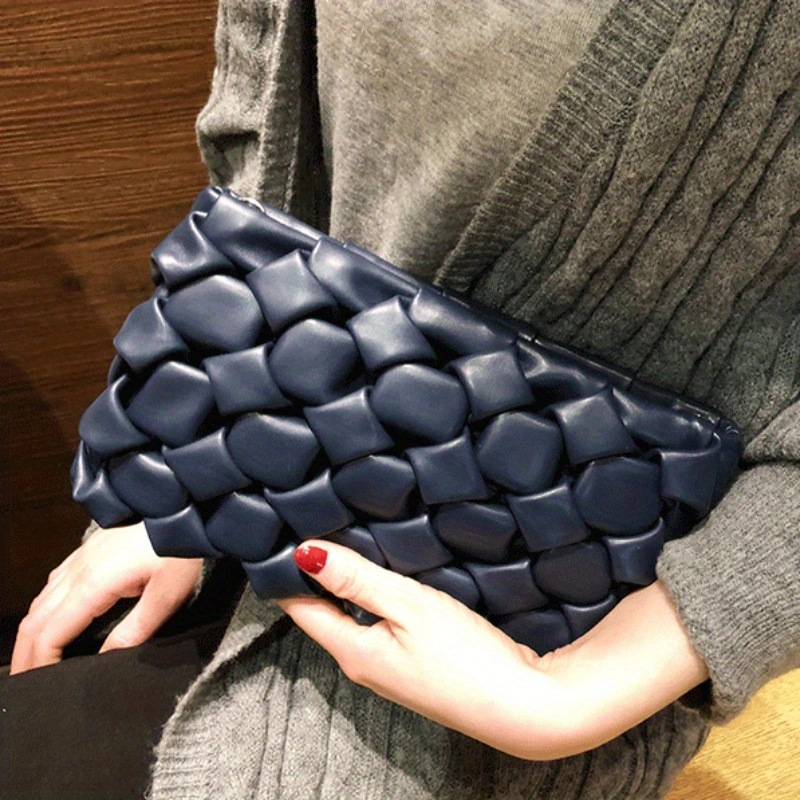 Ladies' Woven PU Soft Leather Handbag, Fashionable Shoulder Crossbody Bag, Envelope, Clutch Bag