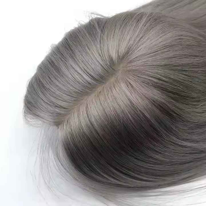 Raw Cuticle Aligned gray Human Hair Women topper hairpiece extension 5x5" gray silk baseToupee White Grey Hair Silk Topper 12x13cm clip ins/on cu