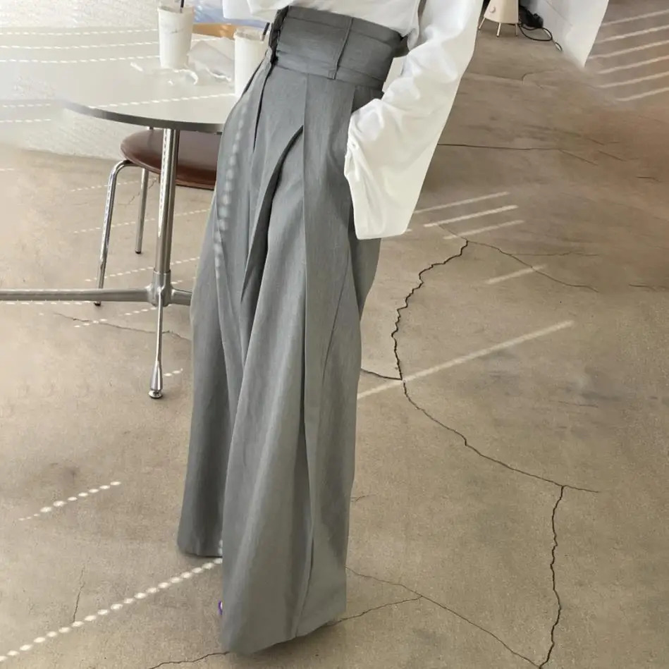Womens pants wide leg solid casual loose simple elegant spliced tight fitting high waisted s autumn Trouser 241212
