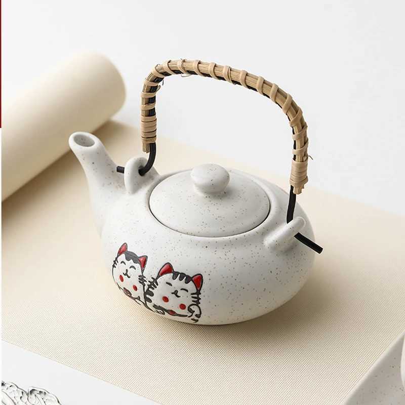 Ceramic Lucky Cat Teapot with 4 Tea Cups Portable Chinese Kung Fu Tea Set Tea Kettle 200ml with Neko Teacup Y241214