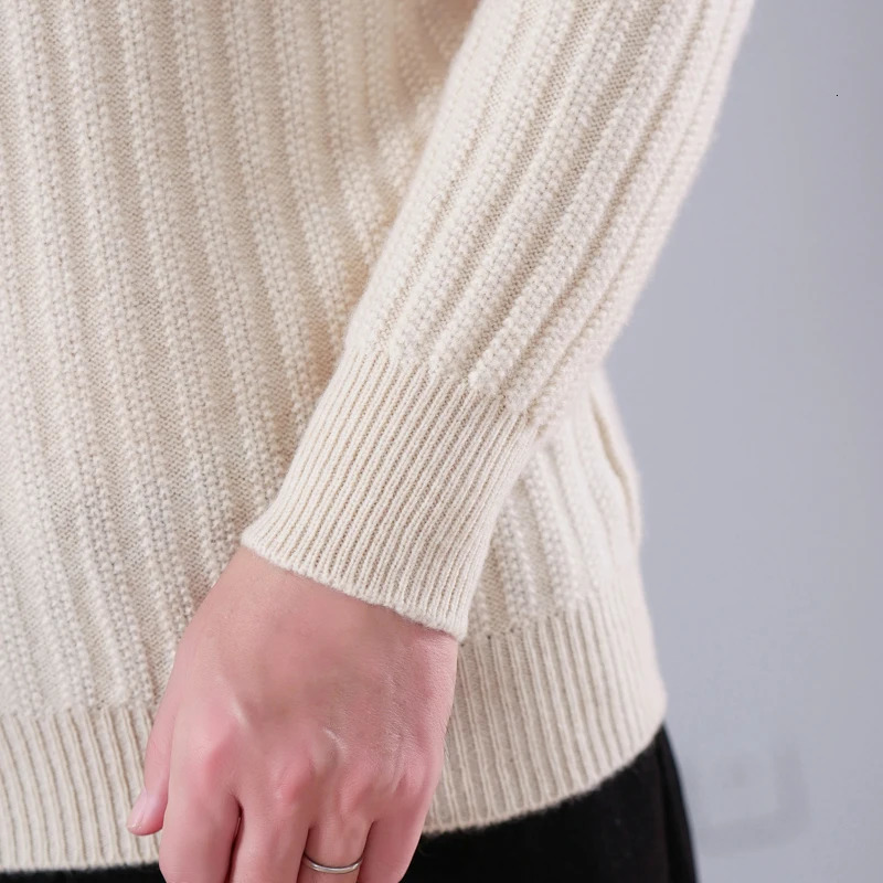Mens Oneck Jacquard 100% High Count Wool Sweater Loose Plus Size Jumper Autumn Winter Thick Knit Casual Shirt 241209