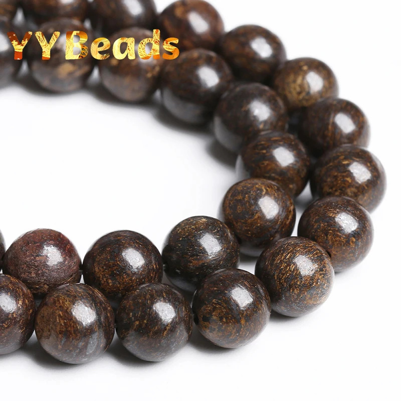 Natural dark brown bronze stone beads round loose charm used for jewelry making DIY bracelets necklaces 4 6 8 10 12mm 241212