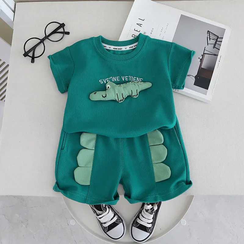 Clothing Sets Children Clothes Suit Summer Kids Boys Girls Cartoon Animal T Shirt Shorts 2Pcs/Set Kids Infant Clothes Toddler Sportswear H241214