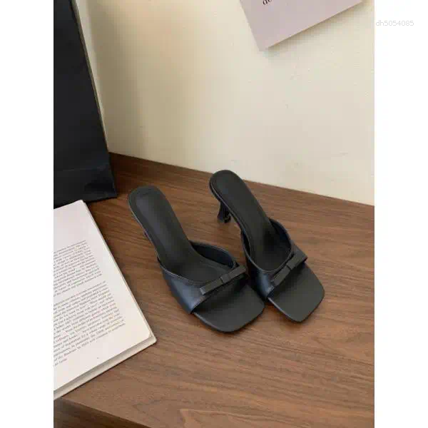 Women's Square Toe Heeled Mules - hot Summer Slippers, Thin Heel, Casual, Rubber Slides, Comfortable