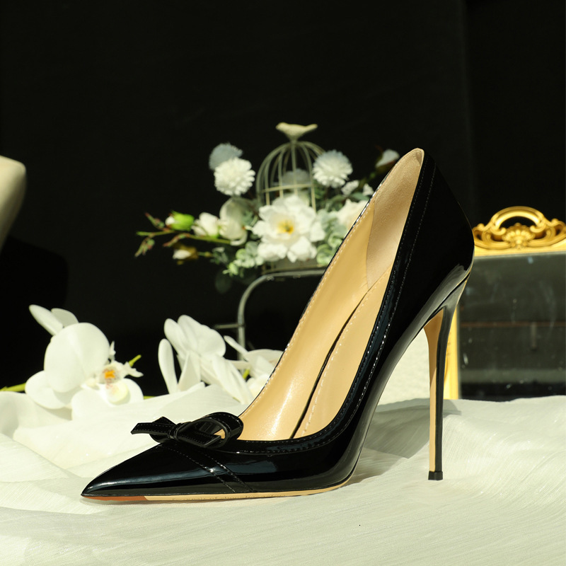 32-45 Black High Heels, Women's Slim Heel Bow, 2024 New French Banquet Professional Small Size Single Shoes