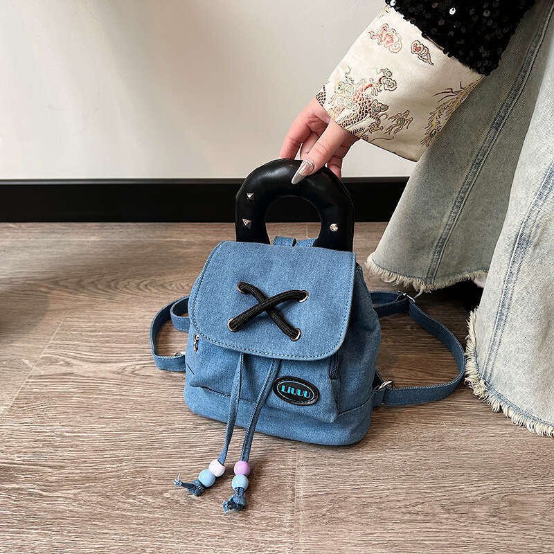 Spicy girl style denim commuting internet celebrity bucket backpack, large capacity shoulder bag, 2024 new casual versatile fashion clothing