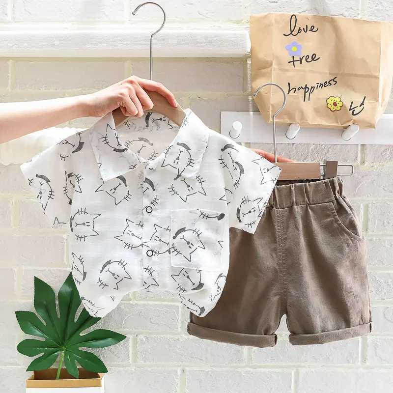 Clothing Sets Baby Boys Causal Clothes Cotton Children Summer Printed Cat Shirt Shorts Pants 2Pcs/set Infant Kids Fashion Toddler Tracksuits H241214