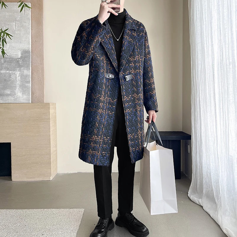 High quality mens windbreaker with jacquard pattern mens winter mid length coat business and leisure streetwear windbreaker 241211