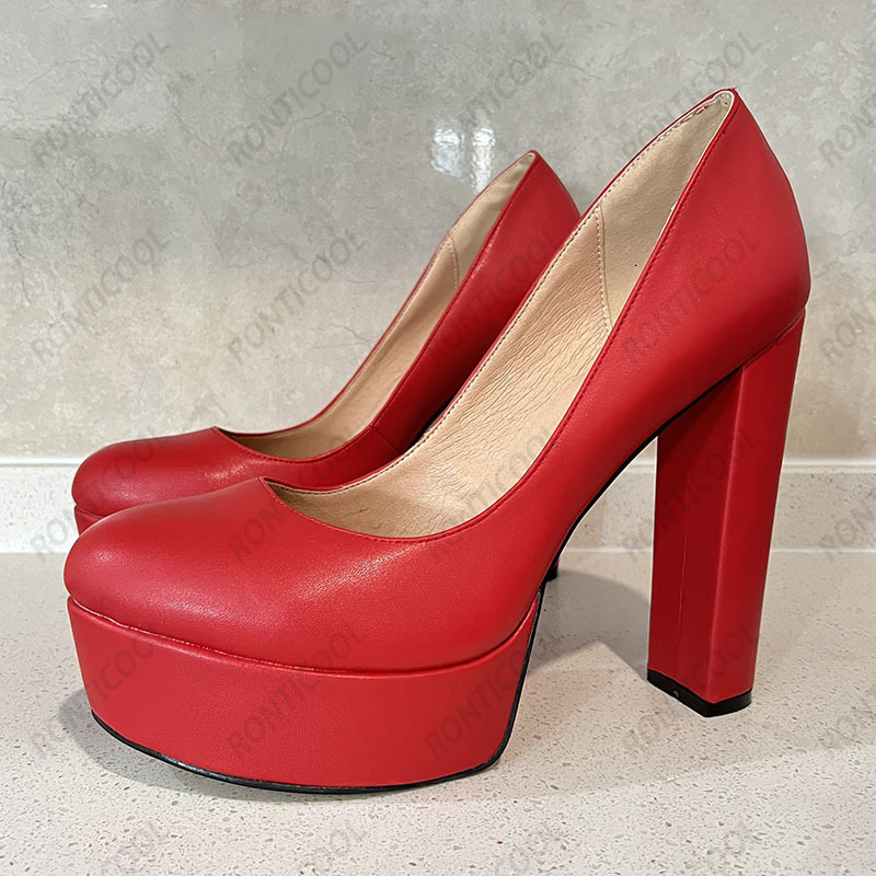 Ronticool Customize Color Women Platform Pumps Block Heels Round Toe Beautiful Nude Green Party Dress Shoes US Plus Size 5-20