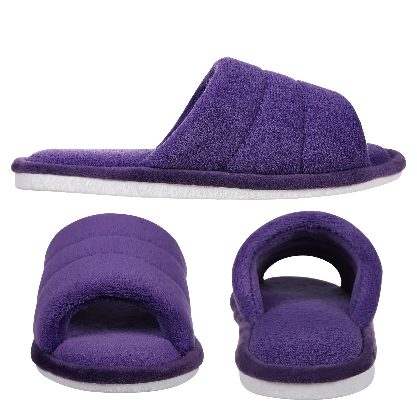 Comwarm Plush House Slippers For Women And Man Open Toe Cozy Cotton Shoes Indoor Outdoor Flat Soft Breathable Nonslip Sandals 241214