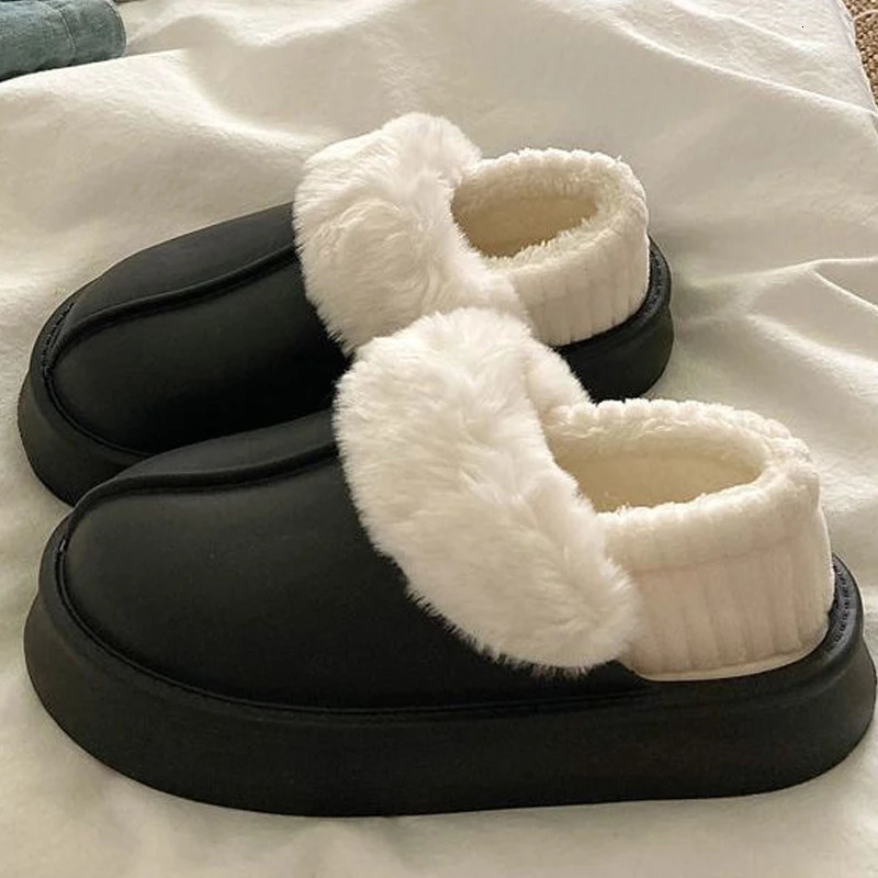 Crestar Winter Women Fuzzy Slippers Outdoor Waterproof Cotton Shoes Warm Fluffy Home Slides Detachable Plush 241214