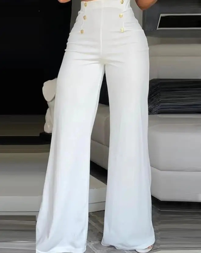 Elegant high waisted wide leg boot pants for 2023 summer European and American fashion simple womens Flared Trousers 241212