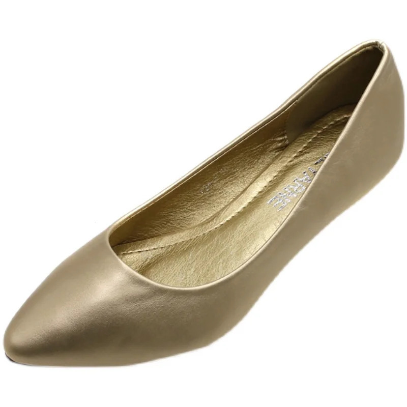 Spring Low Heel Womens Shoes Pu Leather Solid Color Silver Shoes Gold Low Wheels 3.0cm Size 35-41 Pointed Toe Comfortable 241213