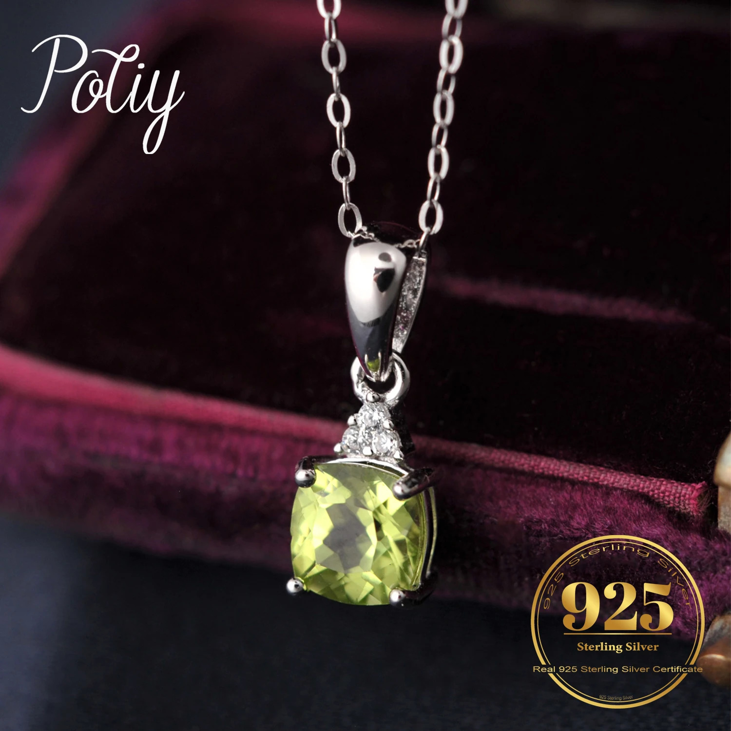 Potiy 1ct Cushion Natural Cut Genuine Peridot Pendant Necklace With 18 Inches Trace Chain 925 Sterling Silver 241213