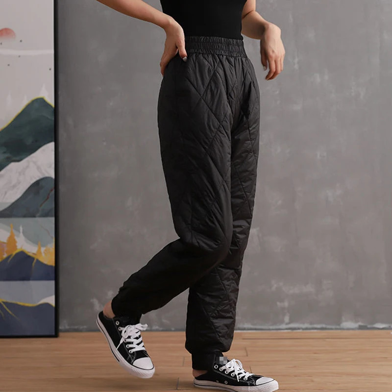 Womens Down Cotton Pant Vintage Thick Warm Loose Harem Pants Female 2023 Autumn Winter Fashion High Waist Casual Trousers 241212