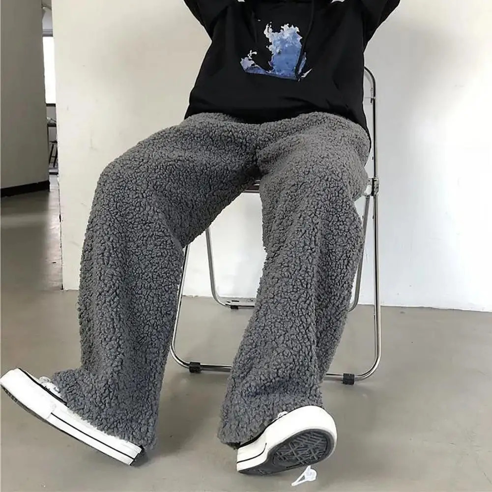 Cashmere Women Pants Harajuku Oversized Mens Plush Velvet Straight Wide Leg Loosefitting Trousers Warm Lamb Loose 241212