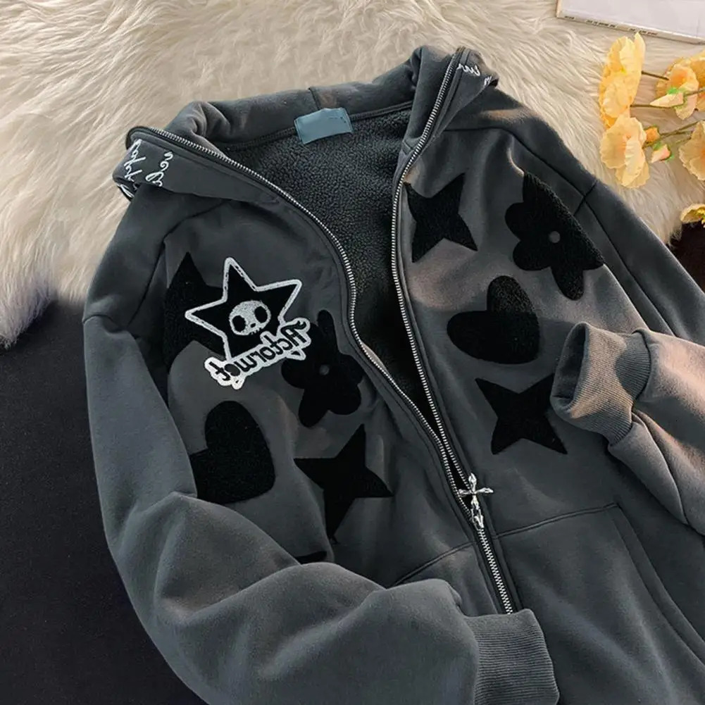 Harajuku Kawaii Pink Zip Up Hoodie Women Japanese Style Cute Cartoon Beige Hooded Jacket Oversize Korean Girly Sweatshirts 241214