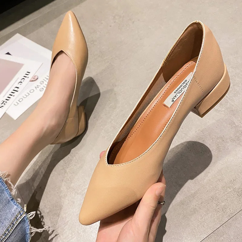 Trendy Minimalist Womens Shoes 2024 Soft Leather Breathable Shallow Mouth Pointed High Heels Wear-resistant Womens Shoes 241213