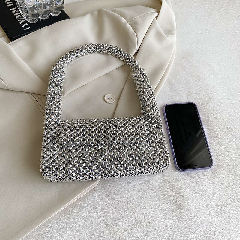 Internet celebrity handmade woven punk style bead studded single shoulder underarm hand-held socialite dinner bag, 2024 new style, chic and elegant cl