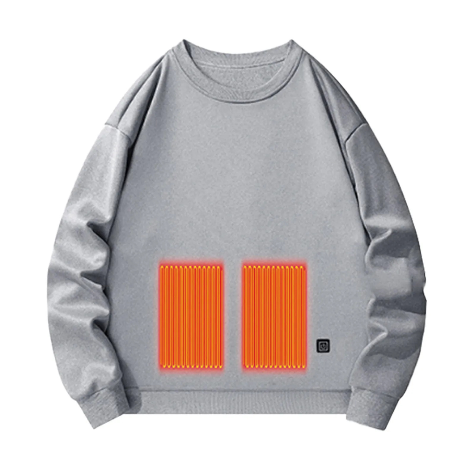 Mens round neck solid color hoodie electric heating hoodie constant temperature warm cotton sportswear 241214