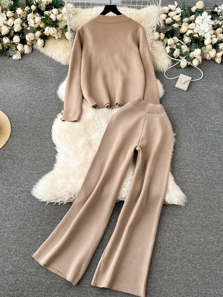 Women Casual Long Sleeved Cardigan Sweater Wide Leg Pants Knitted 2 Piece Set Y2k Korean Fashion Tide Elegant Suits Autumn