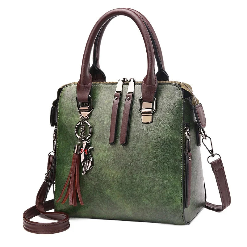 Retro womens PU leather handbag womens messenger bag Tassel er cross body shoulder bag Boston handbag 241212