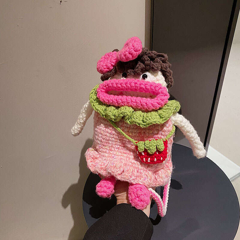 Super Hot DIY Handmade Knitted Small Women's Fashionable Cute Single Shoulder Cross Carrying Mobile Phone Bag Finished Product Wholesale 2024 Ver