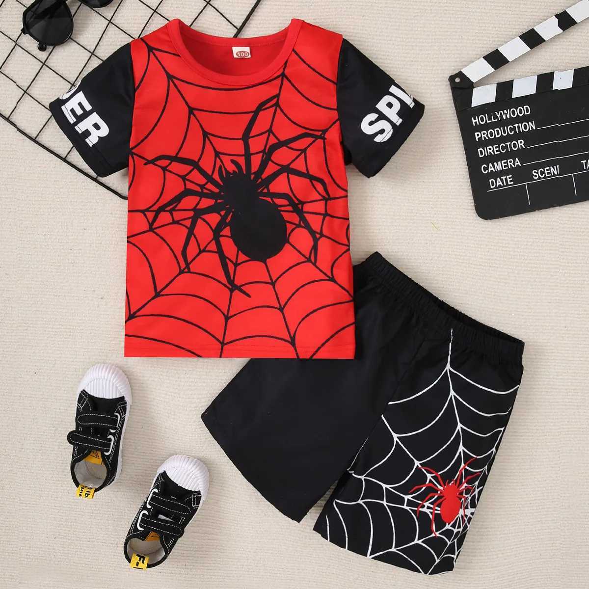 Clothing Sets Summer Baby Boy Girls Clothes Set Red Spider Patchwork T-shirts And Shorts Suit Kid Children Short Sleeve Top Bottom Outfits H241214