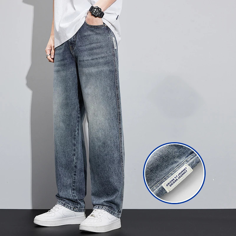 Wide leg fashionable denim jeans for summer and autumn high-quality casual pants for men thin pants loose fit 241210