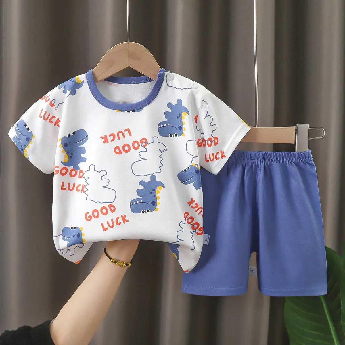Clothing Sets Child Short Sleeve Suits Summer Pure Cotton Tshirt Shorts 2 Piece Set 2024 Toddler New Style Short Sleeve Cartoon Tees+Shorts H241214