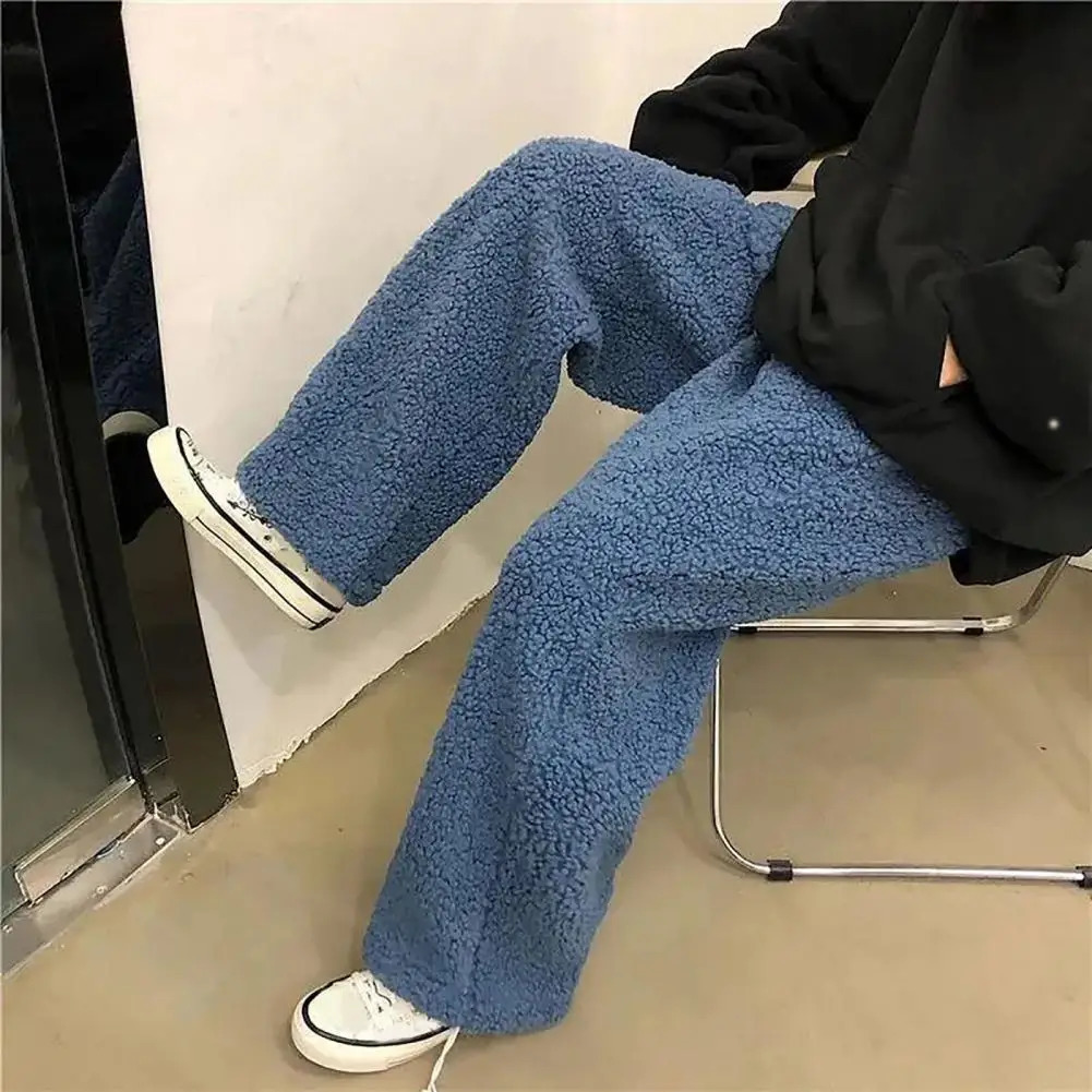 Cashmere Women Pants Harajuku Oversized Mens Plush Velvet Straight Wide Leg Loosefitting Trousers Warm Lamb Loose 241212