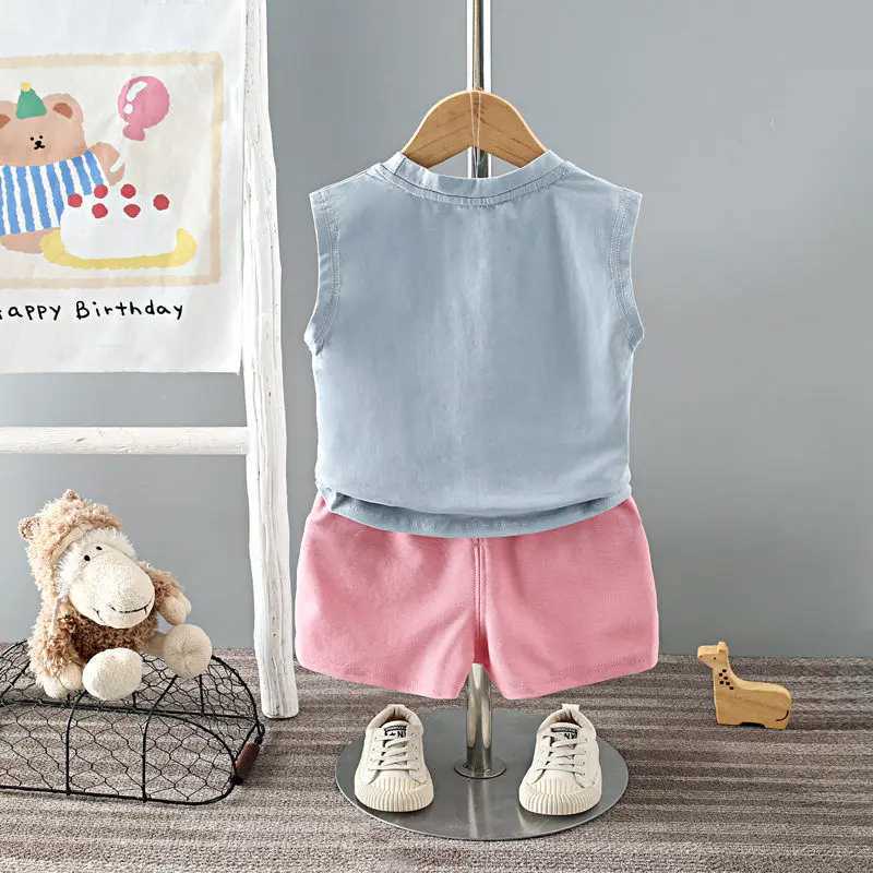 Clothing Sets New Summer Children Boys Girls Baby Fashion Infant Earphone Clothing Kids Cotton Cartoon Vest Shorts 2pcs/Set Suit 0-5 Years H241214